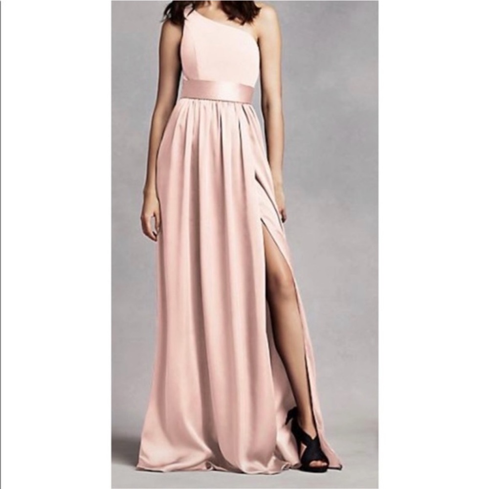 WHITE Vera Wang Sz 16 soft pink / blush one shoulder long dress formal gown‎